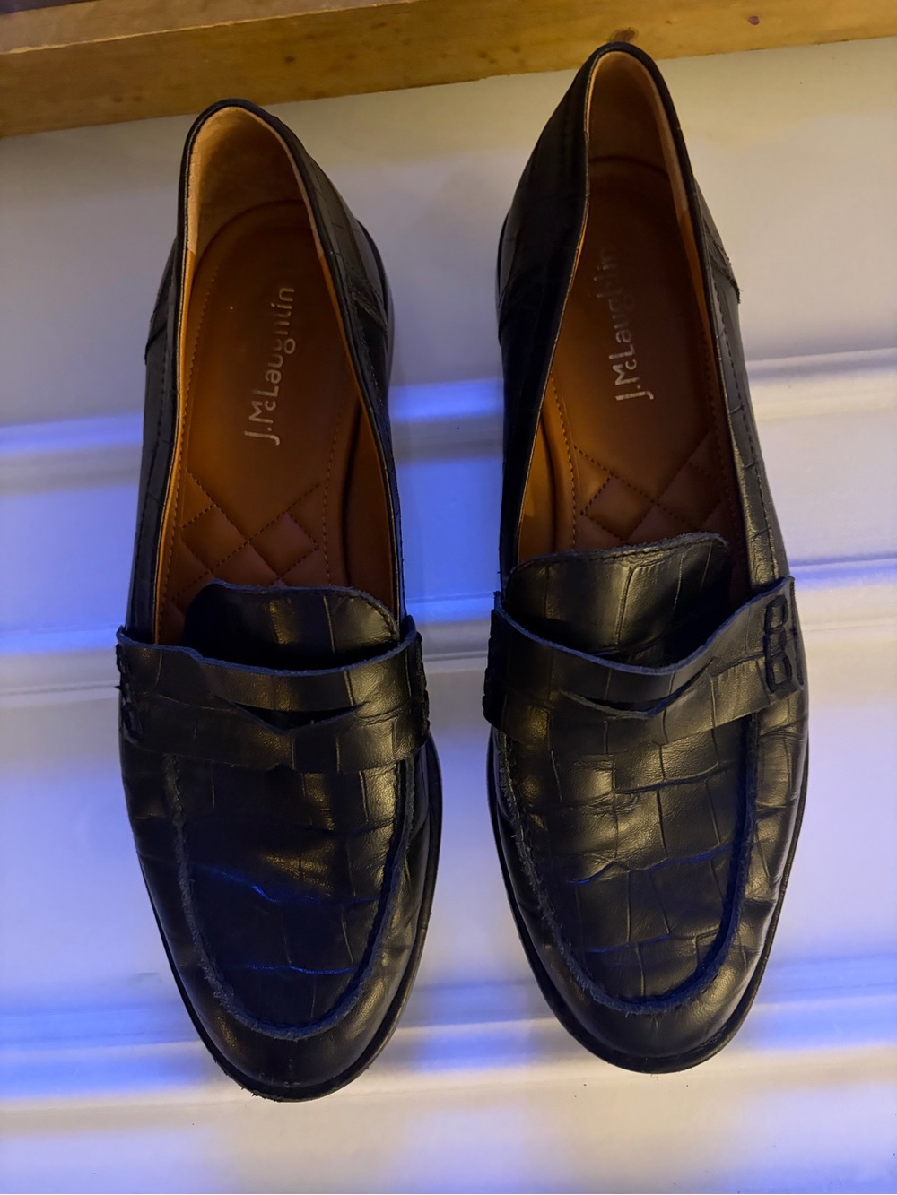 J. McLaughlin Black Woven Leather Penny Loafers
